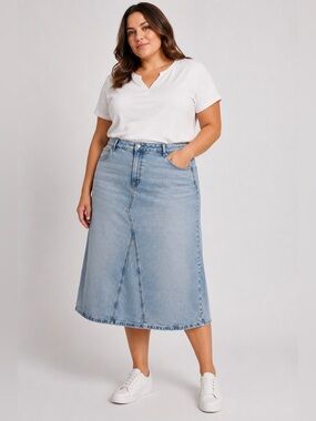 Reitmans Womens Size 36 18 Light Wash Denim Midi Jean Skirt A-Line high rise